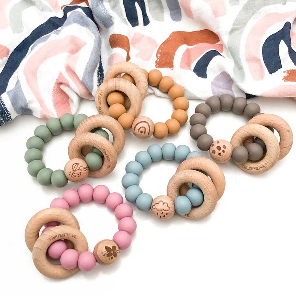 ONE CHEW THREE: Silicone Teether | Floral Rose
