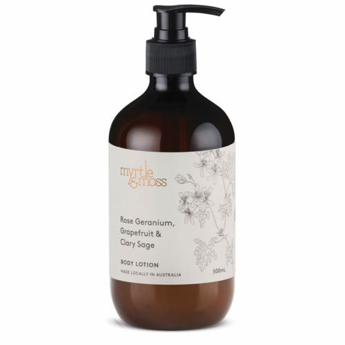 MYRTLE & MOSS: Body Lotion | Rose Geranium, Grapefruit & Clary Sage