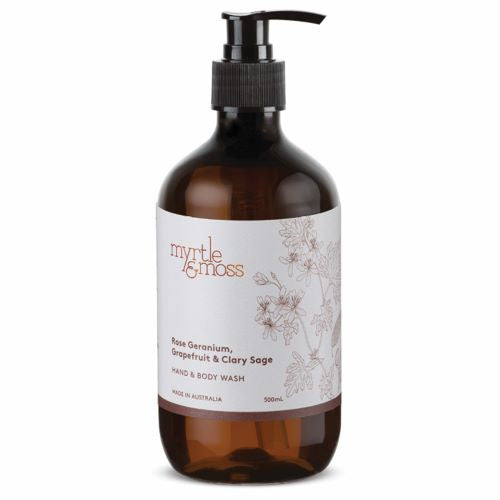 MYRTLE & MOSS: Hand & Body Wash | Rose Geranium, Grapefruit & Clary Sage