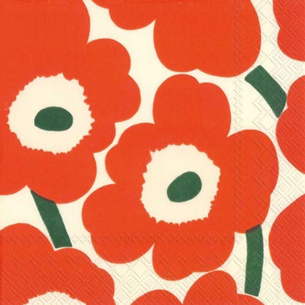 MARIMEKKO: Napkins | Unikko Orange Green