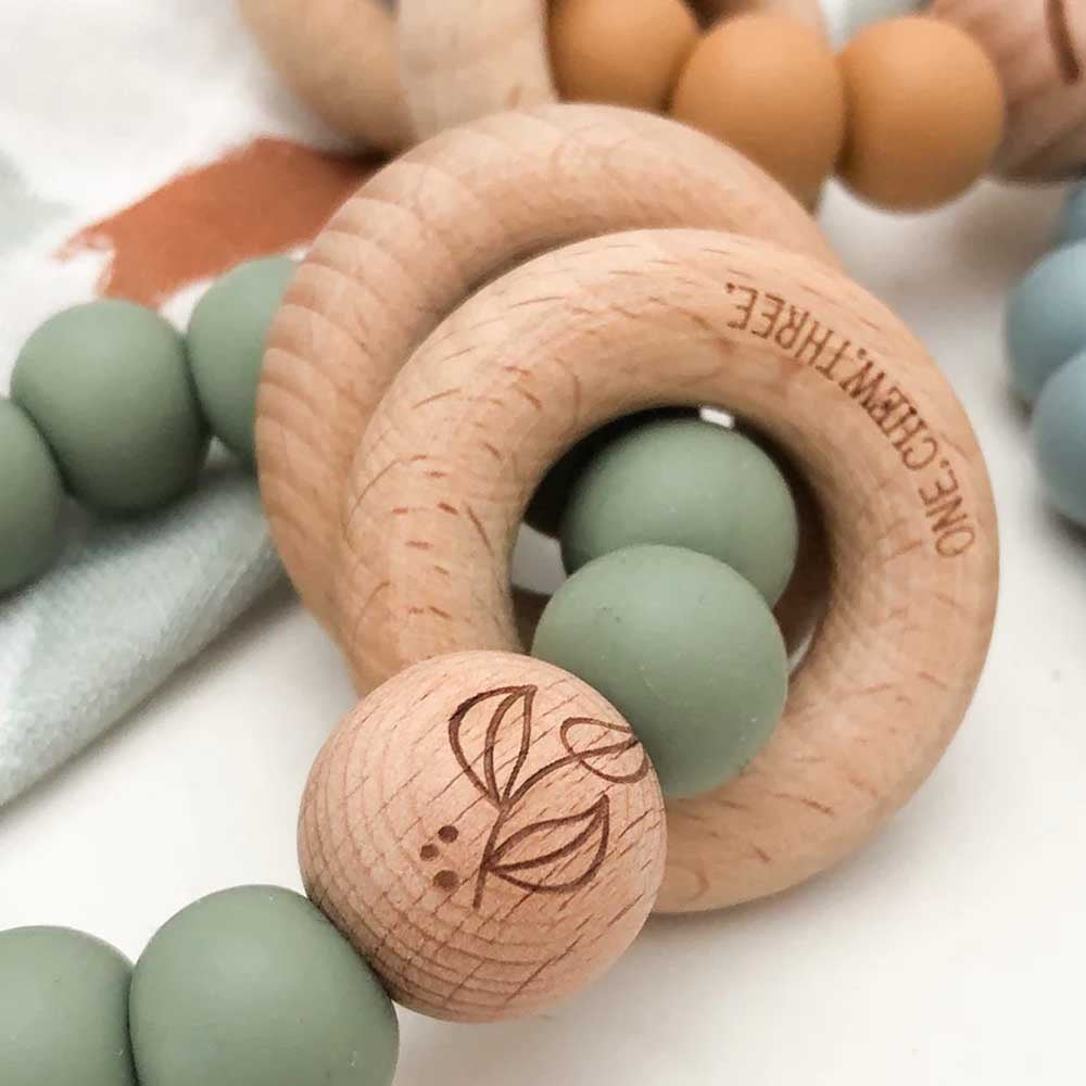 ONE CHEW THREE: Silicone Teether | Sage Foliage