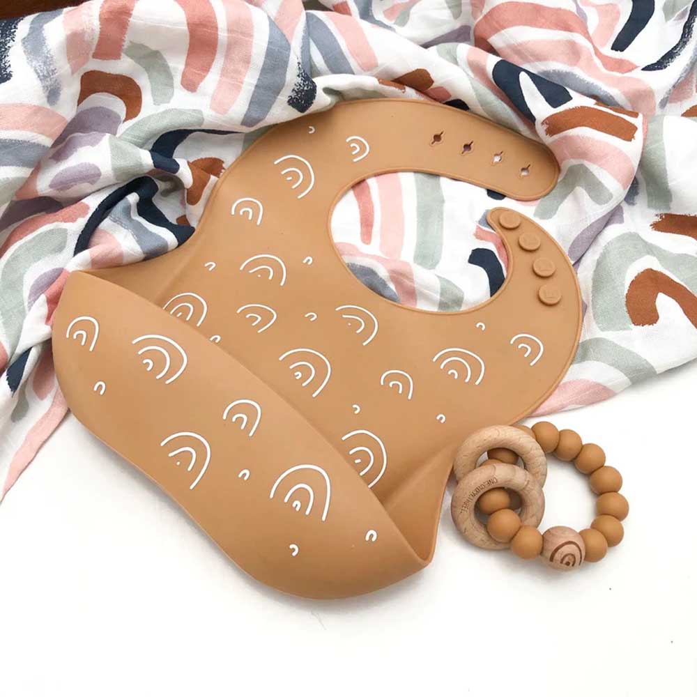 ONE CHEW THREE: Silicone Catch Bib | Caramel Rainbows