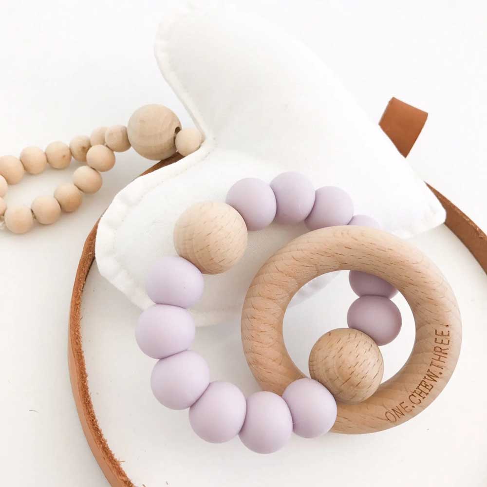 ONE CHEW THREE: Wood Teether | Pastel Purple