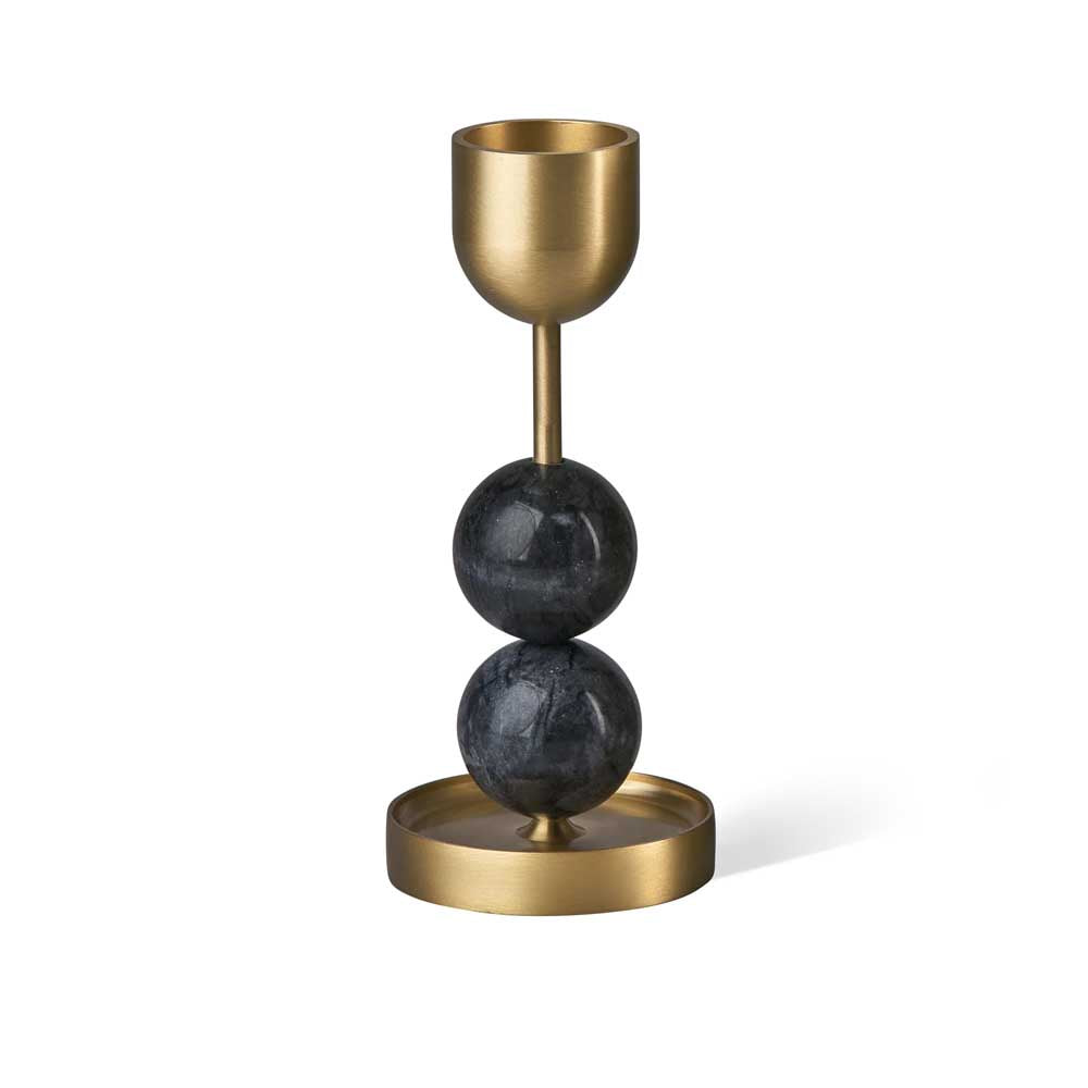 BLACK BLAZE: Brass Candle Holder | Beaded Fountain Charcoal (L)