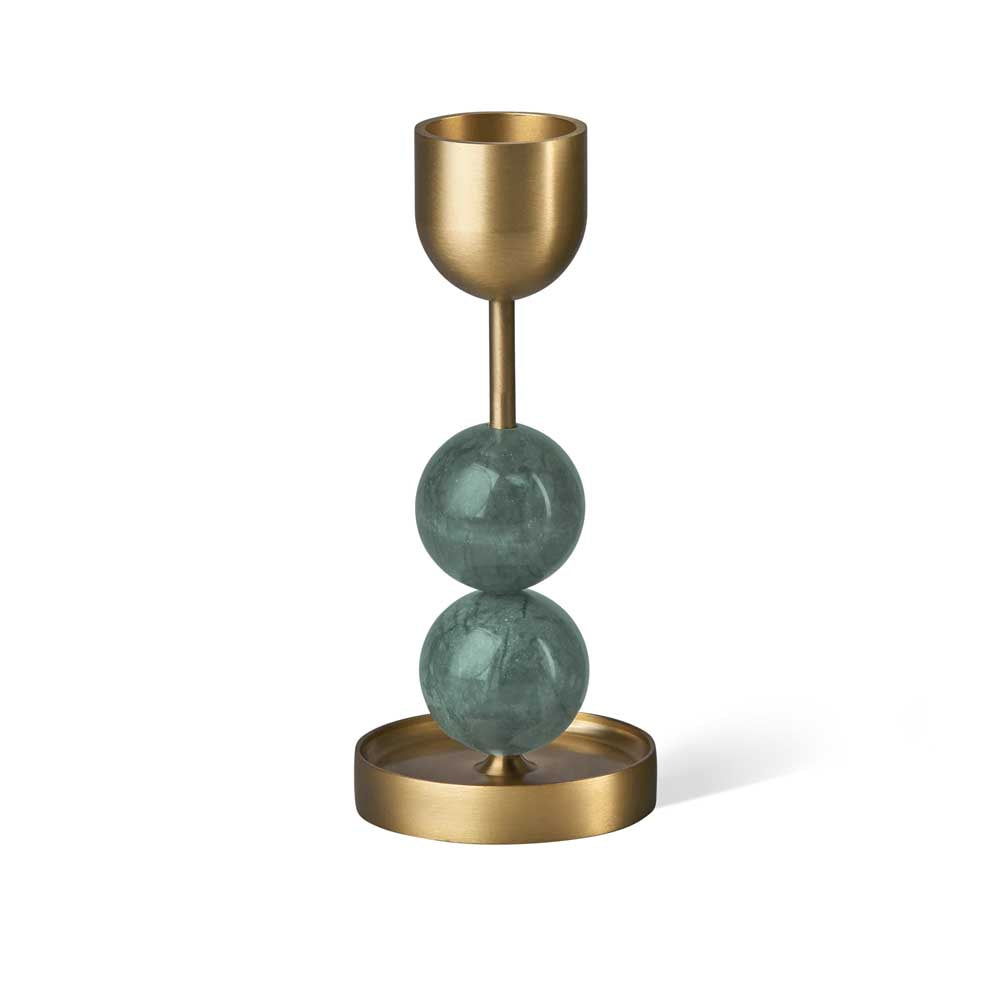 BLACK BLAZE: Brass Candle Holder | Beaded Fountain Green (L)