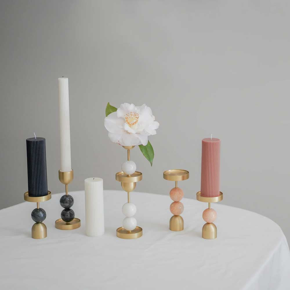 BLACK BLAZE: Brass Candle Holder | Beaded Fountain Coral (L)