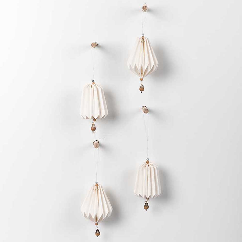 PAPAYA: Jasper Hanging Paper Bells With Bead | White