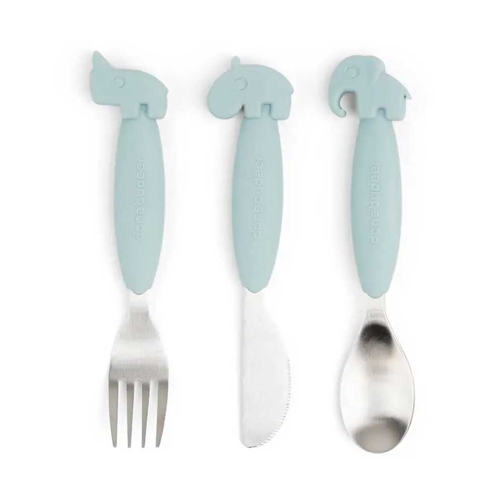 DONE BY DEER: Easy-Grip Cutlery Set | Blue