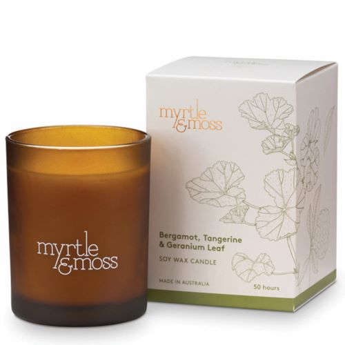 MYRTLE & MOSS: Soy Wax Candle | Bergamot Rind, Tangerine & Geranium Leaf