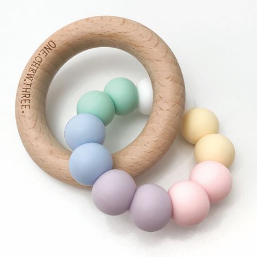 ONE CHEW THREE: Wood Teether | Rainbow Pastel