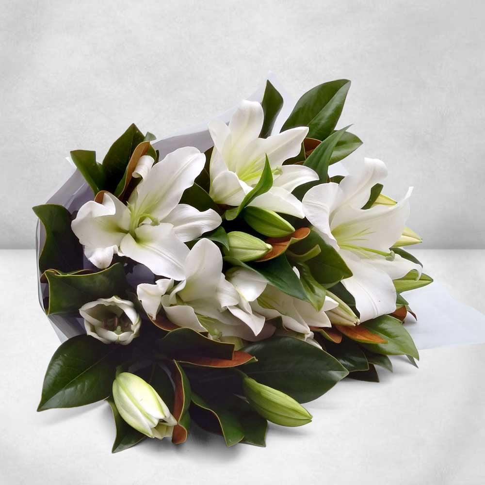 LILIES WITH FOLIAGE: White