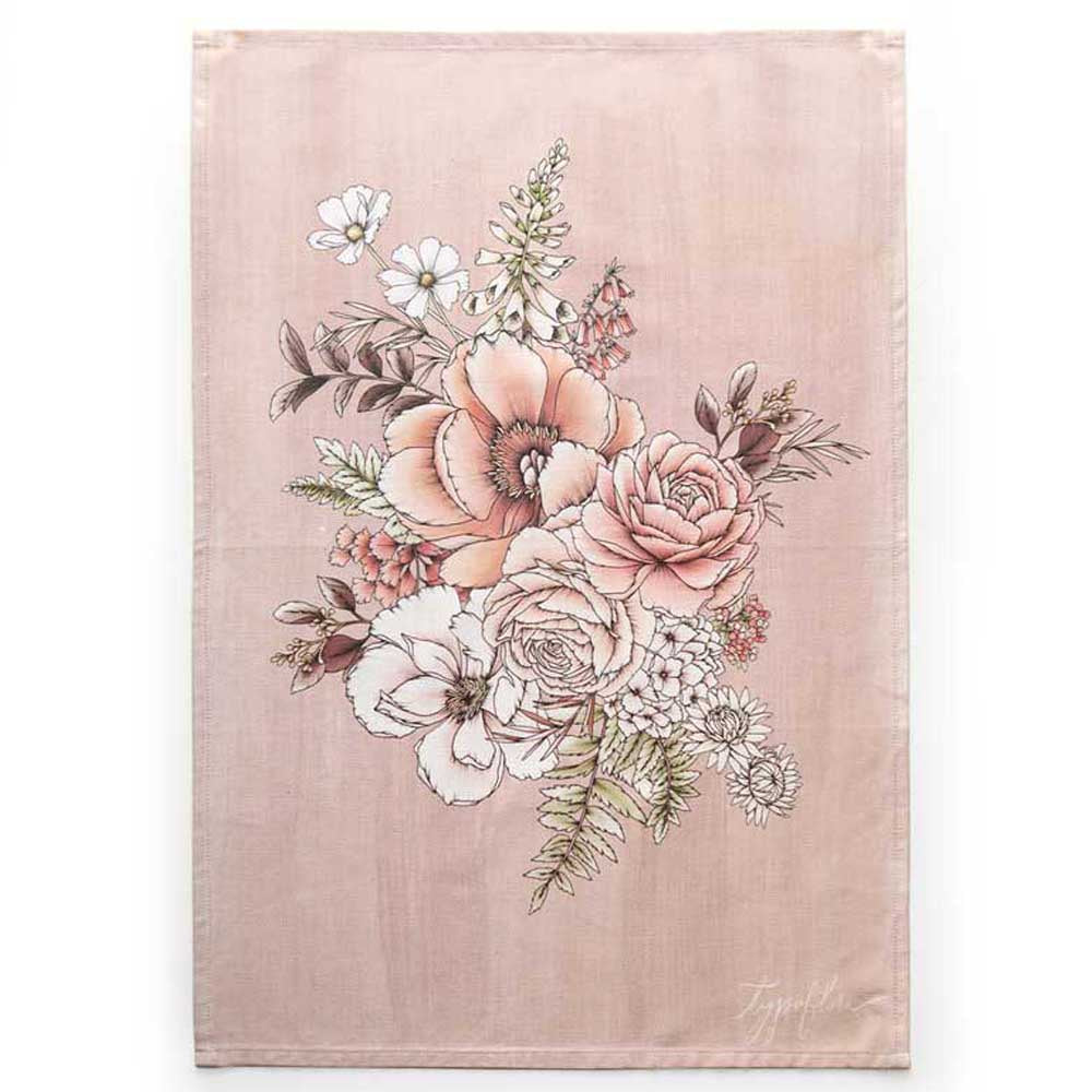 TYPOFLORA: Art Tea Towel | Latte Peony