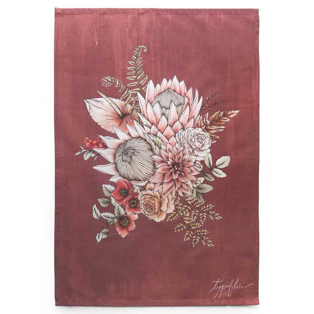 TYPOFLORA: Art Tea Towel | Terracotta King Protea