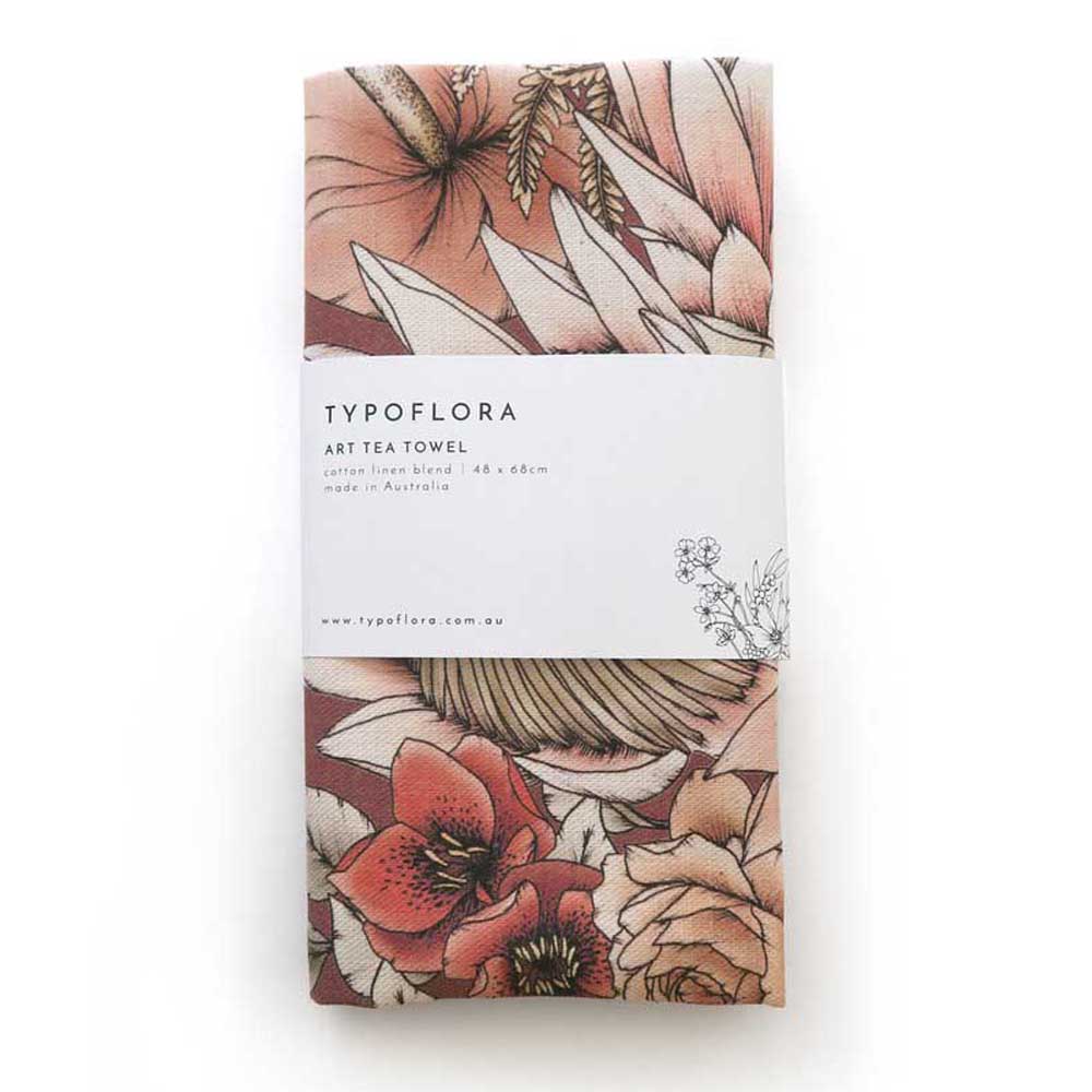 TYPOFLORA: Art Tea Towel | Terracotta King Protea
